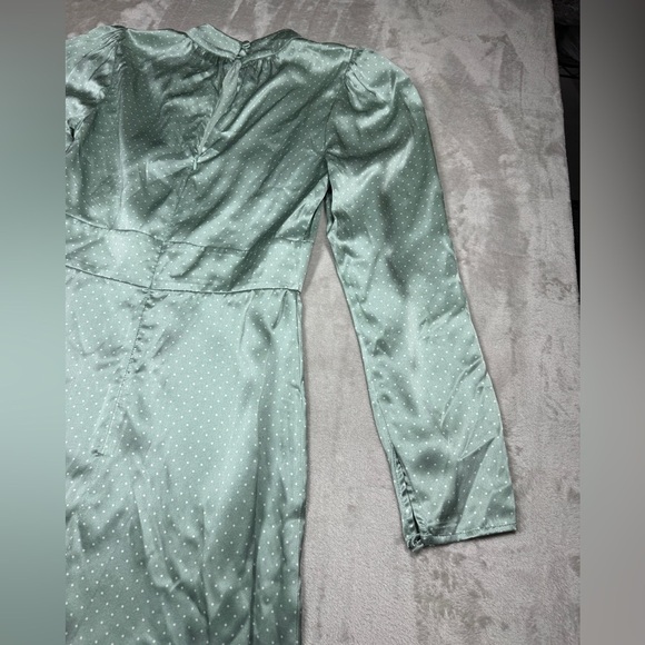 Reformation 100% Silk Samuel LS Mint Polka Dot Long Puff Sleeves Mini Dress 2 - Picture 14 of 17